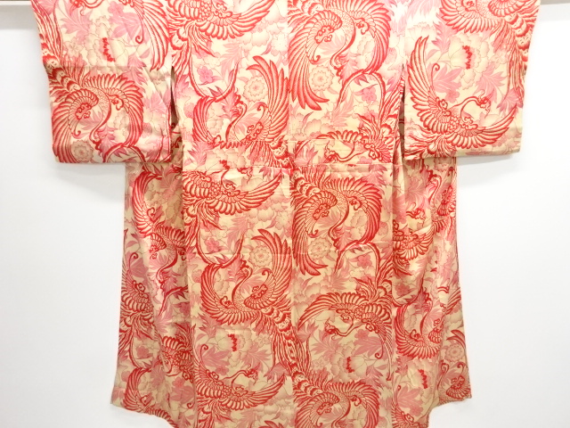JAPANESE KIMONO / ANTIQUE HITOE JUBAN / SILK / KINSHA / PHOENIX & FLOWERS